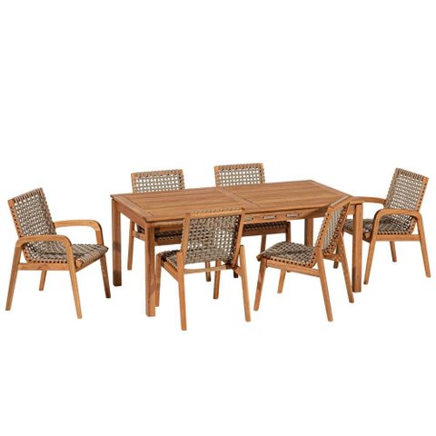 Mesa de Jantar com 04 Cadeiras sem Braço e 02 Cadeiras com Braço Trammare C07 Corda Náutica Rami