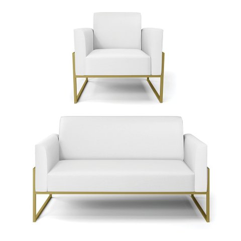 Sofá Namoradeira com Poltrona Base Industrial Alta Dourado Marisa Corino D03 - D’Rossi Branco