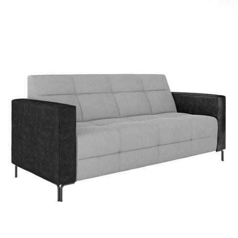 Sofá Living Decorativo Houston 2 Lugares 180cm Pés em Metal Veludo/ Pu Cinza/ Preto G33 - Gran Belo