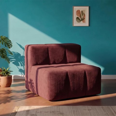 Sofá Modular Central 1 Lugar 84cm Sync Kappesberg Boucle Hibisco