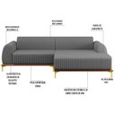 Ver imagem 3 de Sofá 245cm 4 Lugares com Chaise Direito Pés Gold Molino C-416 Linho Cinza Escuro - Domi