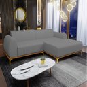 Ver imagem 2 de Sofá 245cm 4 Lugares com Chaise Direito Pés Gold Molino C-416 Linho Cinza Escuro - Domi