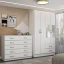 Ver imagem 1 de Guarda-roupa Solteiro Hazel 4 Portas 2 Gavetas e Espelho com Cômoda 10 Gavetas Branco - Panorama Móv