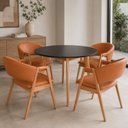 Ver imagem 1 de Kit Mesa de Jantar Redonda 90cm com 4 Poltronas Estofadas Confortáveis para Ambientes Modernos