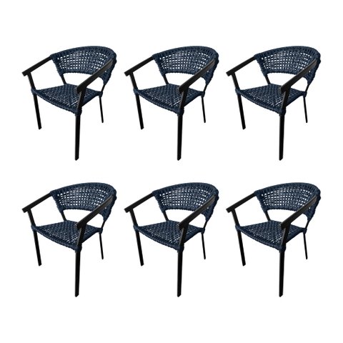 Kit 6 Cadeiras de Jantar em Corda Naútica Azul Base Alumínio Sofia