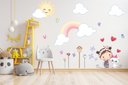 Ver imagem 1 de Adesivo de Parede Infantil Menina com Gatinho e Arco Iris