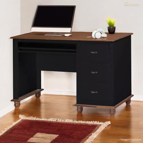 Escrivaninha 3 Gavetas Suporte Teclado Divisor de Ambiente 50605 Linz Moveis
