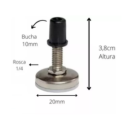 Kit 24 Sapata Pé Nivelador para Móveis Rosca 1/4x20mm Regulável Aguenta 100kg Cada - 4