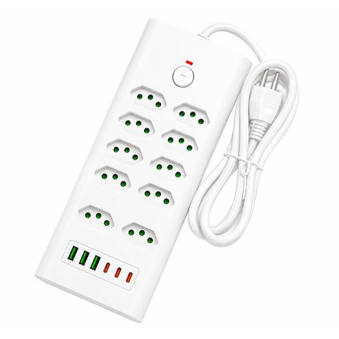 Filtro de Linha 16 em 1 com 10 Tomadas 10A 20A Regua de Energia com Proteção Dps 3 USB + 3 Tipo C Ex
