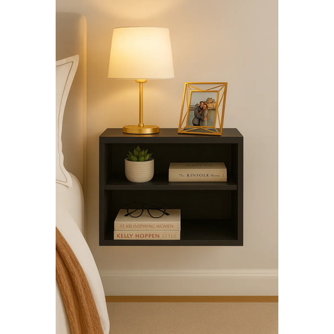 Mesa de Cabeceira Suspensa de Parede Mesinha Quarto Cama Mdf Preto