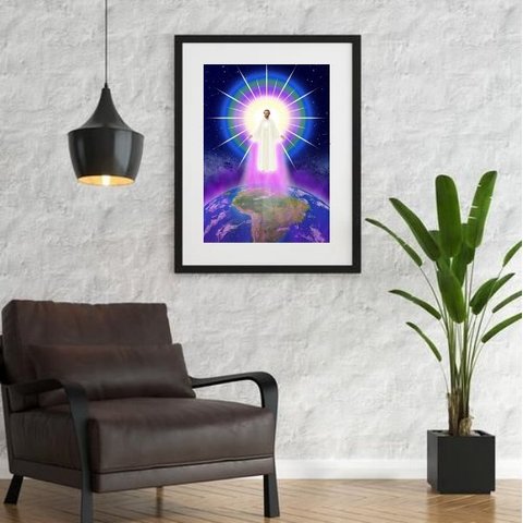 Quadro Chama Violeta Saint Germain Mundo - 60x48cm:madeira Preta