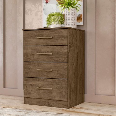 Comoda 4 Gavetas Paris MDF Moderno para Quarto Organizador Multiuso