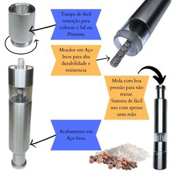 Moedor de Sal Pimenta Manual de Apertar Pratico para Temperar Aço Inox - 3
