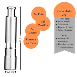 Moedor de Sal Pimenta Manual de Apertar Pratico para Temperar Aço Inox - 2