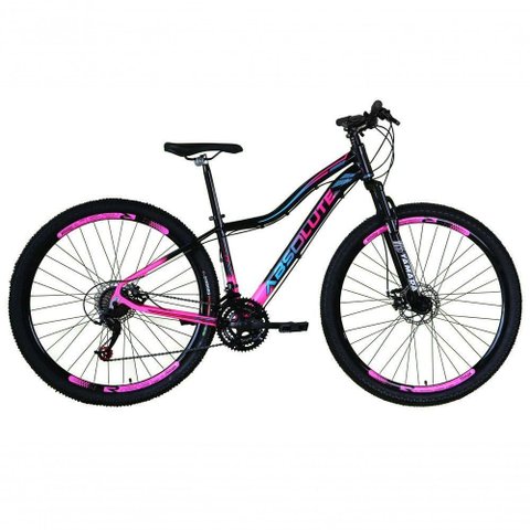 Bicicleta Aro 29 Absolute Hera Feminina Alumínio 24V Freio a Disco Garfo Suspensão Preto-Rosa 17
