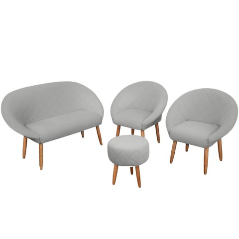 Kit Recepção 2 Poltronas 1 Namoradeira com Puff Resistente para Sala de Espera Decor Tecido Veludo