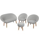 Ver imagem 1 de Kit Recepção 2 Poltronas 1 Namoradeira com Puff Resistente para Sala de Espera Decor Tecido Veludo