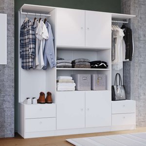 Guarda Roupas Closet Casal 182,4cm 04 Portas 04 Gavetas Gr1800 Art In Móveis - Branco