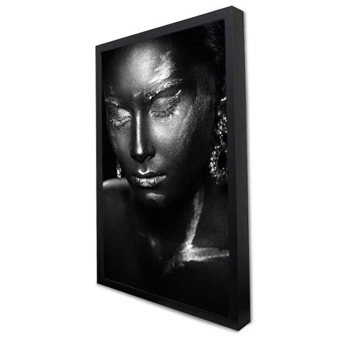 Quadro Decorativo Caixa a Face da Mulher em Preto e Branco Tacolado Moldura Caixa Alta 4,5cm Preta C