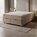 Ver imagem 3 de Cama Box Baú Casal Queen Colchão Molas Qatar 158x198x63cm Bege/Branco Inducol