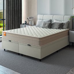 Cama Box Baú Casal Queen Colchão Molas Qatar 158x198x63cm Bege/branco Inducol - 3