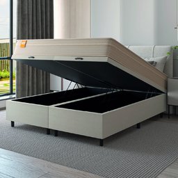 Cama Box Baú Casal Queen Colchão Molas Qatar 158x198x63cm Bege/branco Inducol - 2