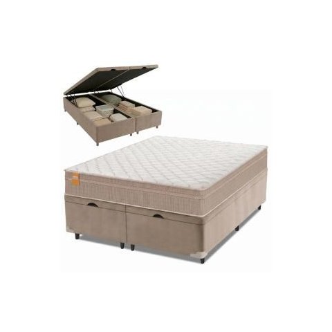 Cama Box Baú Casal Queen Colchão Molas Qatar 158x198x63cm Bege/Branco Inducol