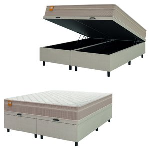Cama Box Baú Casal Queen Colchão Molas Qatar 158x198x63cm Bege/branco Inducol