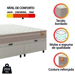 Cama Box Baú Casal Queen Colchão Molas Qatar 158x198x63cm Bege/branco Inducol - 6