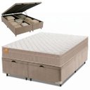 Ver imagem 1 de Cama Box Baú Casal Queen Colchão Molas Qatar 158x198x63cm Bege/Branco Inducol