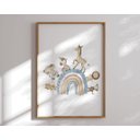 Ver imagem 3 de Kit 3 Quadros Animais Avião Balão Arco Íris Azul Quarto Menino Infantil Bebê