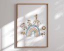 Ver imagem 3 de Kit 3 Quadros Animais Avião Balão Arco Íris Azul Quarto Menino Infantil Bebê