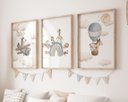 Ver imagem 1 de Kit 3 Quadros Animais Avião Balão Arco Íris Azul Quarto Menino Infantil Bebê