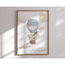 Ver imagem 4 de Kit 3 Quadros Animais Avião Balão Arco Íris Azul Quarto Menino Infantil Bebê