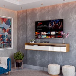 Rack Suspenso para TV Life 1.36 Off White com Freijó - MóveisAqui - 2