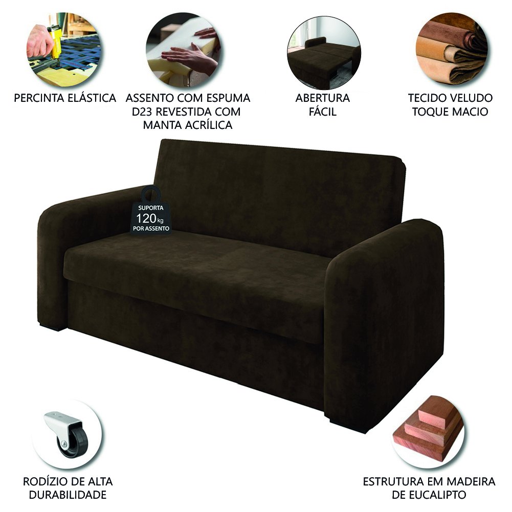 Sofá Cama Beny Versátil 2 Lugares em Veludo Selmer - 4