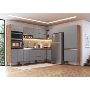 Cozinha Modulada Canto 9 Peças Athena Freijó Cinza Megasul