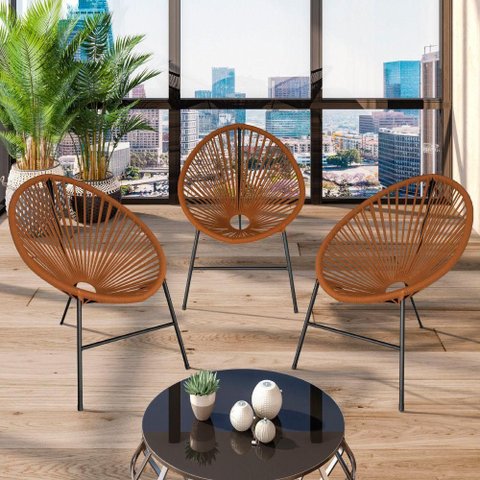 Conjunto 3 Cadeiras Área Externa Acapulco Aço Carbono Corda Nautica Ocre Acesse Móveis