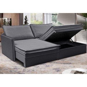 Sofá sem Caixa Retrátil Baú 1,75m Lounge Linho Cinza Escuro Cama inbox