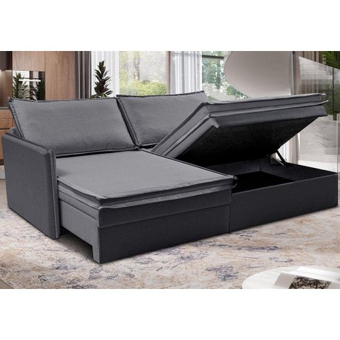 Sofá sem Caixa Retrátil Baú 1,75m Lounge Linho Cinza Escuro Cama inbox