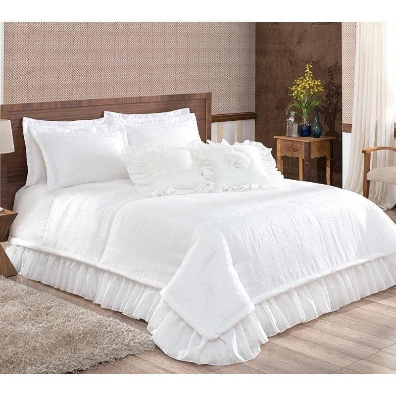 Colcha Casal Queen Principessa 05 Peças Bordado Tecido Tafeta - Branco Menor preço em Colcha Casal Queen Principessa 05 Peças Bordado Tecido Tafeta - Branco
