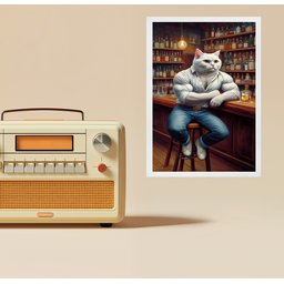 Quadro Decorativo Gato Bombado 45x34cm:moldura Preta - 1 Quadro Decorativo Gato Bombado 45x34cm:moldura Preta - 1