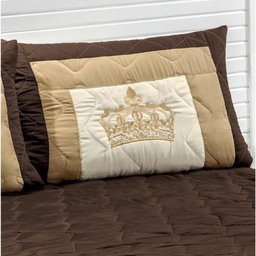 Colcha Casal Queen Realeza 03 Peças Bordado Tecido Politafetá - Tabaco - 3