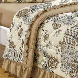 Colcha Casal Queen Veneza 05 Peças Dupla Face Com Lençol - Caqui - 4