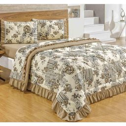 Colcha Casal Queen Veneza 05 Peças Dupla Face Com Lençol - Caqui - 1