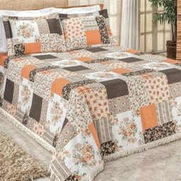 Cobre Leito Queen La Bella 03 Peças com Franja - Patchwork Laranja - 1 Cobre Leito Queen La Bella 03 Peças com Franja - Patchwork Laranja - 1