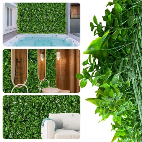 Placa 100x50cm Jardim Vertical Artificial Luxo para Parede Verde Interna ou Externa com Proteção Uv