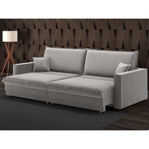 Sofá Tango 2,60m sem Caixa, Retrátil e Reclinável Veludocristal Cinza - Netsofas