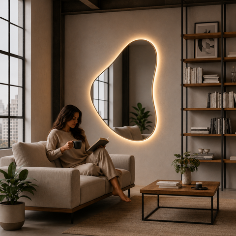 Espelho Delos - Linha Couro - - Caramelo - com LED - 150x120