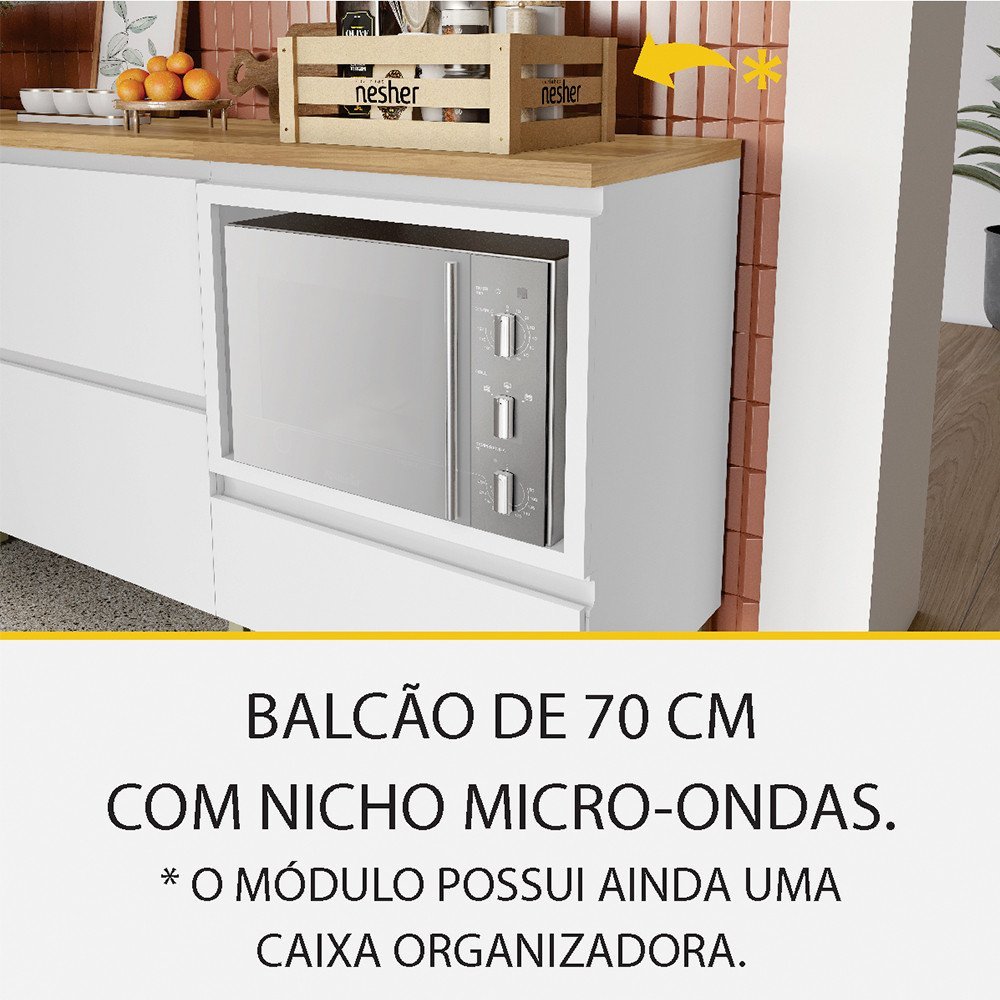 Cozinha 8 Peças 8 Portas 12 Gavetas Forno Micro Ondas Ilha Ripado Rainha 100 Mdf - 13